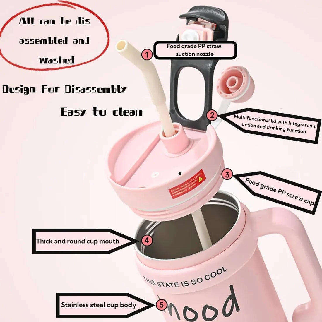 Mood the Cup" Insulated Tumbler with Handle and Lid