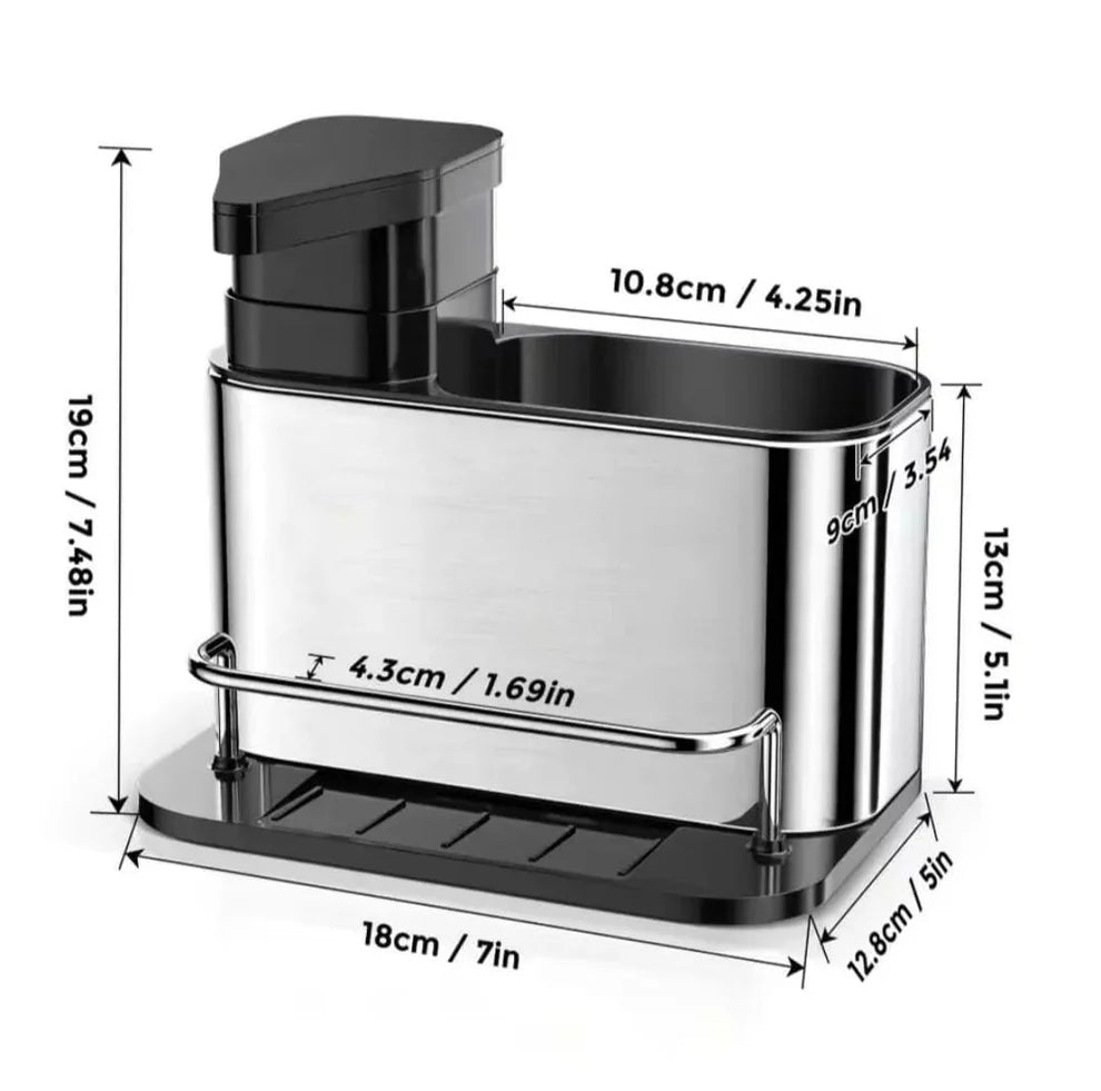 3-in-1 Kitchen Soap Dispenser & Sponge Organizer – Multi-Function Sink Caddy