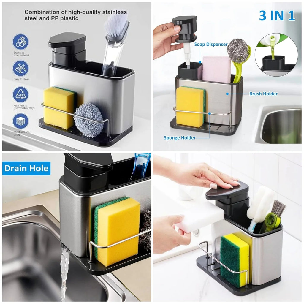 3-in-1 Kitchen Soap Dispenser & Sponge Organizer – Multi-Function Sink Caddy
