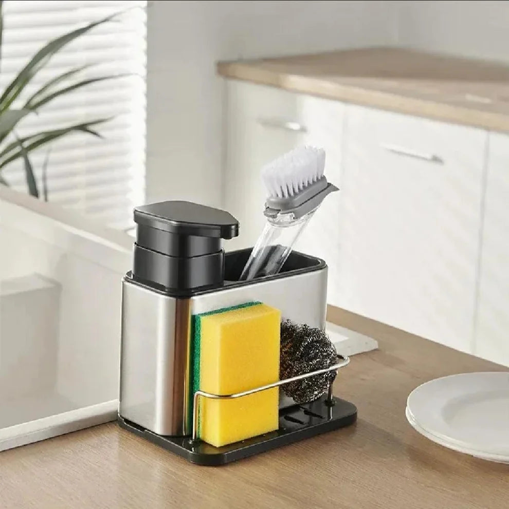 3-in-1 Kitchen Soap Dispenser & Sponge Organizer – Multi-Function Sink Caddy