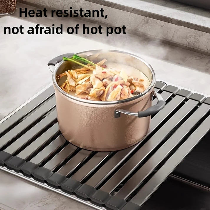 Premium Foldable Stainless Steel Sink Drying Rack & Heat-Resistant Rack
